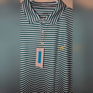 Proud Ninety 90 Shirt Polo golf Pickball Men's XL  NWT Green & white Stripe Fun